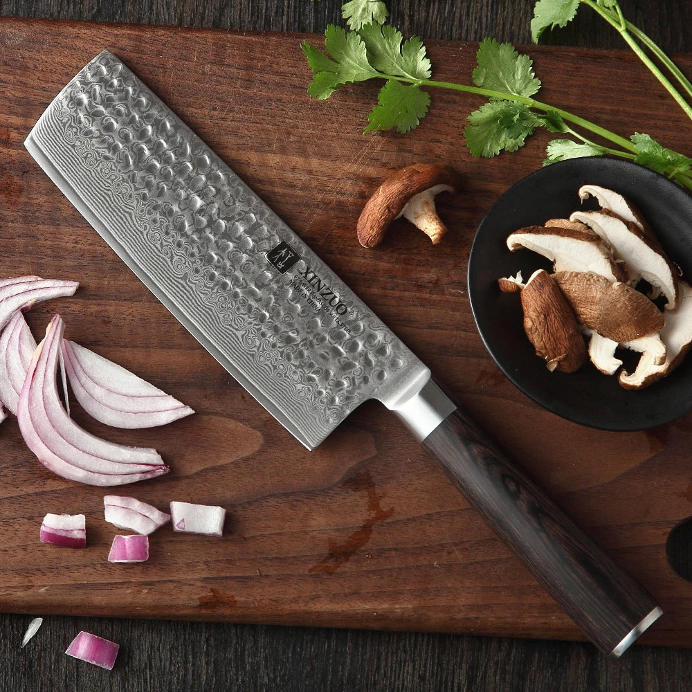 XINZUO 6.8 Inch Nakiri Knife Chef Kitchen Knife Damascus Steel Chinese Cleaver Vege Hammer Stria Cook Knives Pakka Wood Handle